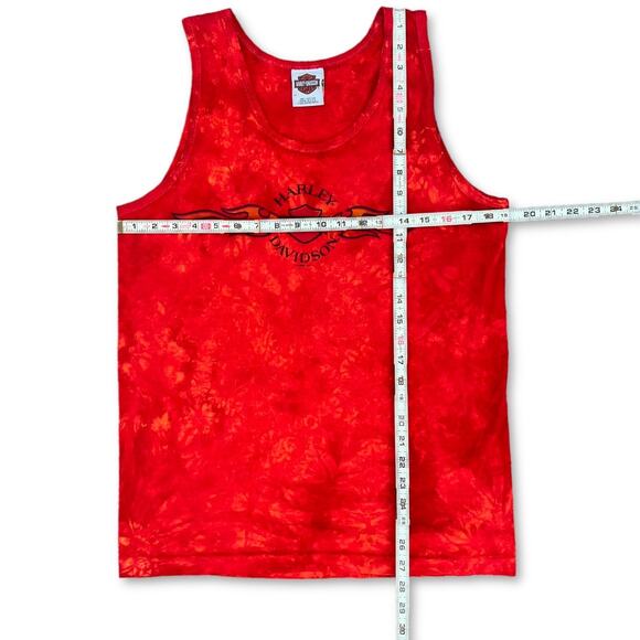 Y2K Harley Davidson Orange Red Flame Tie Dye Tank Top Texas | Size Medium Men's - Picture 5 of 7